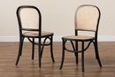 Montreal Brown Woven Rattan and Black Wood 2Pc Cane Dining Chair Set Baxton