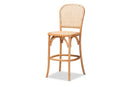 Brandon Brown Woven Rattan and Wood Cane Counter Stool Baxton