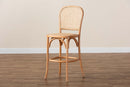 Brandon Brown Woven Rattan and Wood Cane Counter Stool Baxton