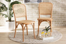 Redell Brown Woven Rattan and Wood 2Pc Cane Dining Chair Set Baxton