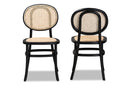 Daylan Brown Woven Rattan and Black Wood 2Pc Cane Dining Chair Set Baxton