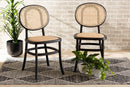 Daylan Brown Woven Rattan and Black Wood 2Pc Cane Dining Chair Set Baxton