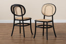 Daylan Brown Woven Rattan and Black Wood 2Pc Cane Dining Chair Set Baxton