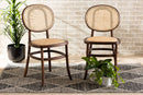Daylan Brown Woven Rattan and Walnut Brown Wood 2Pc Cane Dining Chair Set Baxton