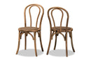 Nerita Brown Woven Rattan and Walnut Brown Wood 2Pc Dining Chair Set Baxton