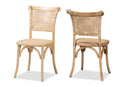 Rosina Brown Woven Rattan and Wood 2Pc Cane Dining Chair Set Baxton