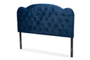 Orbit Navy Blue Velvet Fabric Upholstered Queen Size Headboard Baxton