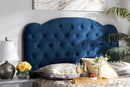 Orbit Navy Blue Velvet Fabric Upholstered Queen Size Headboard Baxton