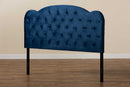 Orbit Navy Blue Velvet Fabric Upholstered Queen Size Headboard Baxton