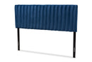 Sullivan Navy Blue Velvet Fabric Upholstered and Dark Brown Queen Size Headboard Baxton