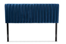 Sullivan Navy Blue Velvet Fabric/Dark Brown Full Size Headboard Baxton