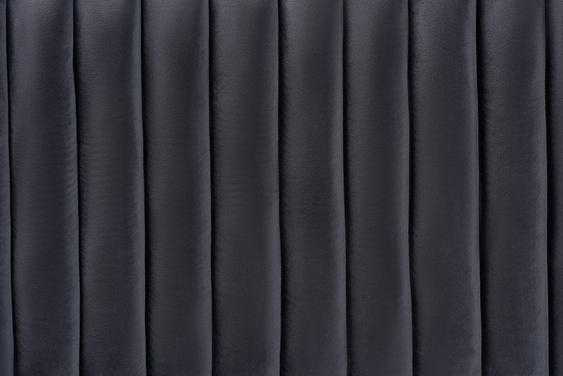 Sullivan Gray Velvet Fabric Upholstered and Dark Brown Queen Size Headboard Baxton