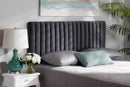 Sullivan Gray Velvet Fabric Upholstered and Dark Brown King Size Headboard Baxton