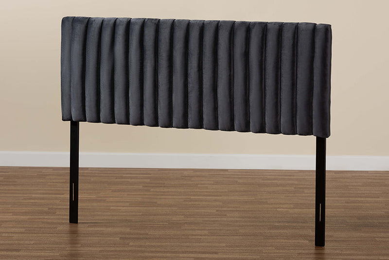 Sullivan Gray Velvet Fabric Upholstered and Dark Brown Queen Size Headboard Baxton