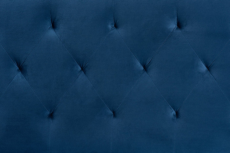 Ediva Navy Blue Velvet Fabric Upholstered Full Size Headboard Baxton