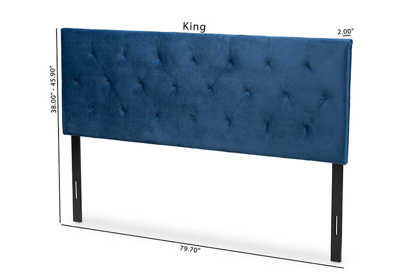 Ediva Navy Blue Velvet Fabric Upholstered King Size Headboard Baxton