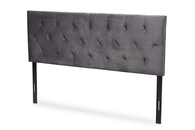 Ediva Modern and Contemporary Gray Velvet Fabric Upholstered Queen Size Headboard