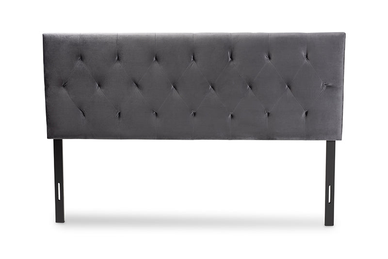 Ediva Modern and Contemporary Gray Velvet Fabric Upholstered Queen Size Headboard