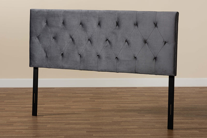 Ediva Modern and Contemporary Gray Velvet Fabric Upholstered Queen Size Headboard