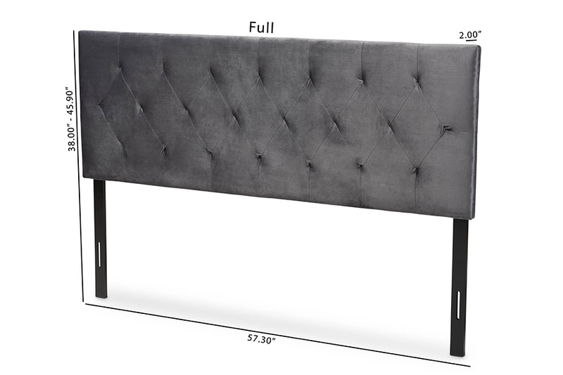 Ediva Modern and Contemporary Gray Velvet Fabric Upholstered Queen Size Headboard