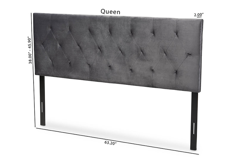Ediva Modern and Contemporary Gray Velvet Fabric Upholstered Queen Size Headboard