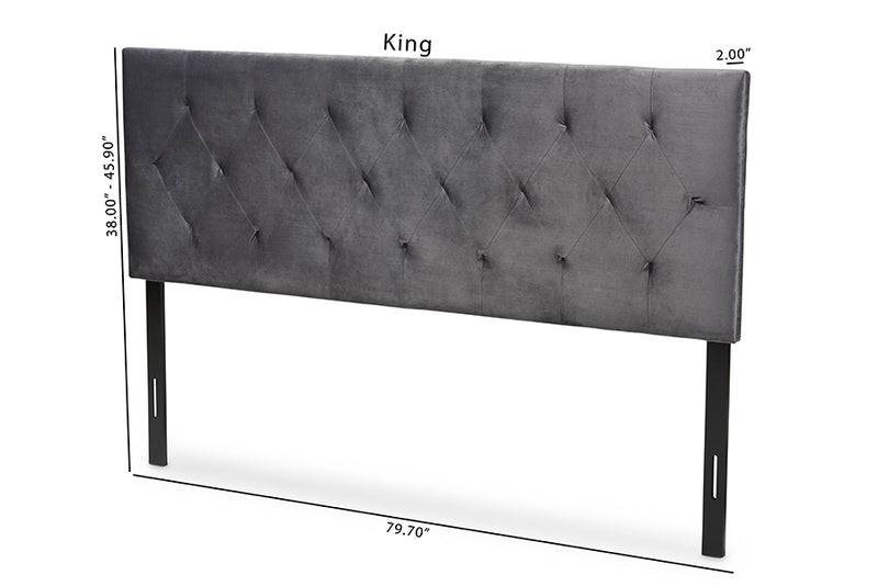Ediva Modern and Contemporary Gray Velvet Fabric Upholstered Queen Size Headboard
