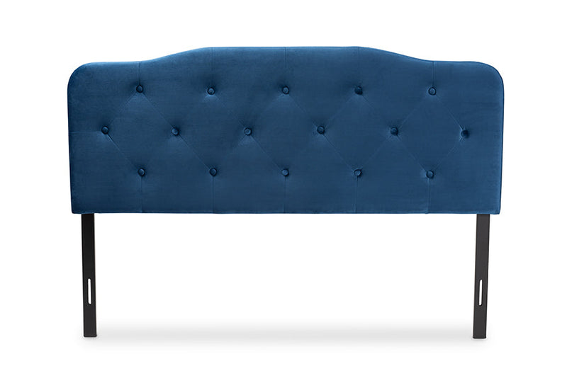 Tasha Navy Blue Velvet Fabric Upholstered King Size Headboard Baxton