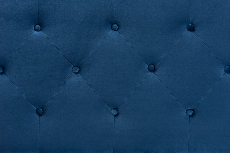 Tasha Navy Blue Velvet Fabric Upholstered King Size Headboard Baxton