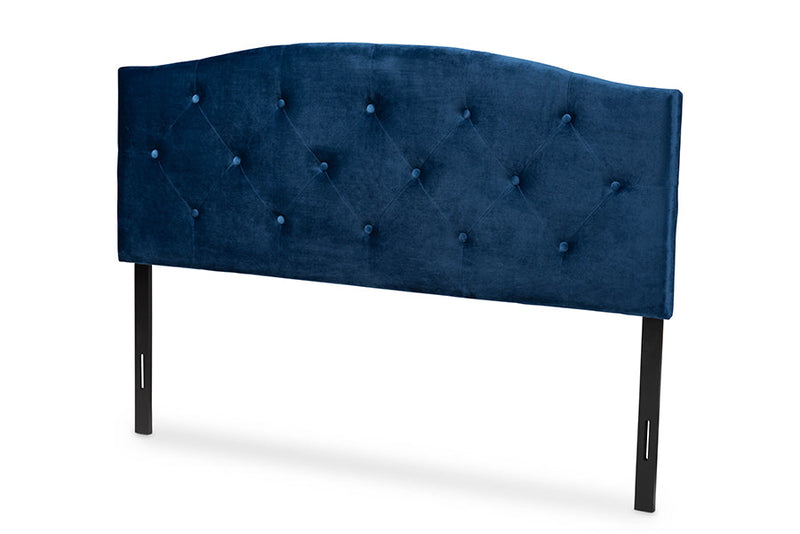 Janella Navy Blue Velvet Fabric Upholstered Full Size Headboard Baxton