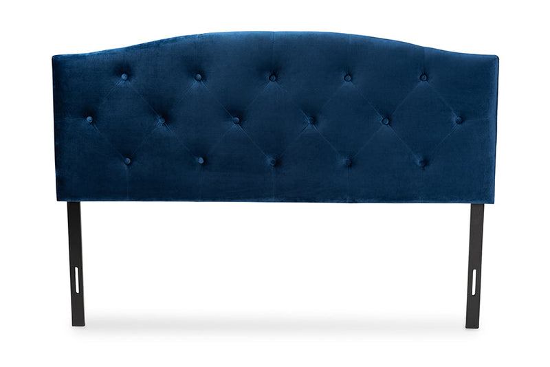 Janella Navy Blue Velvet Fabric Upholstered Full Size Headboard Baxton