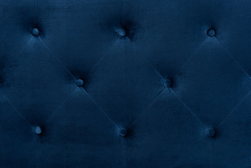 Janella Navy Blue Velvet Fabric Upholstered Full Size Headboard Baxton