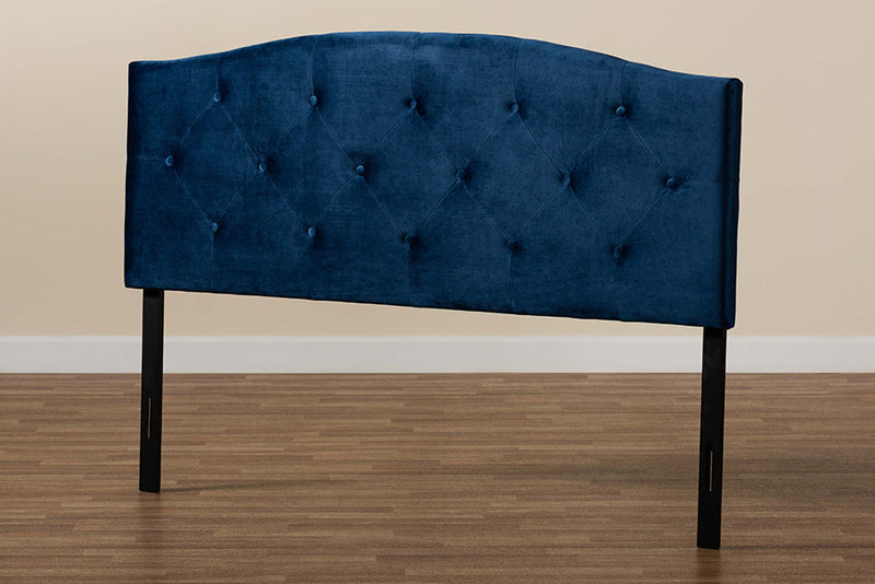 Janella Navy Blue Velvet Fabric Upholstered Full Size Headboard Baxton