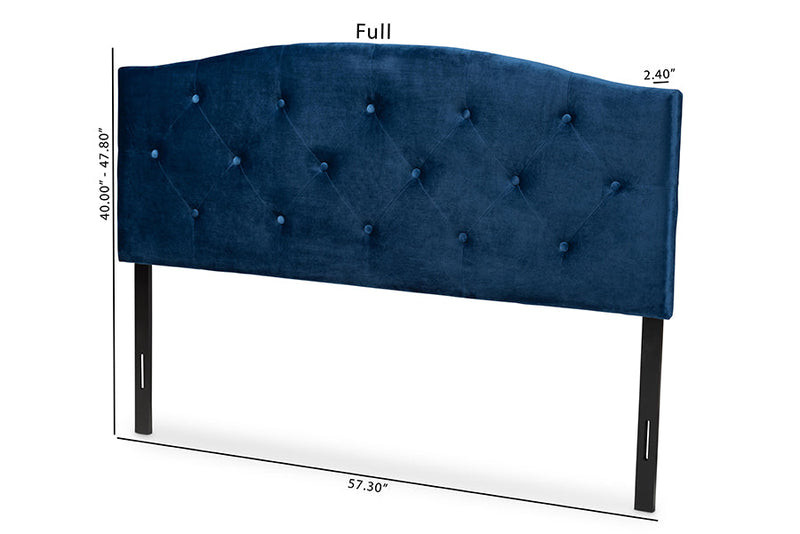 Janella Navy Blue Velvet Fabric Upholstered Full Size Headboard Baxton