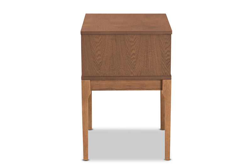 Nikita Mid-Century Modern Ash Walnut Finished Wood and Rattan 1-Drawer Nightstand