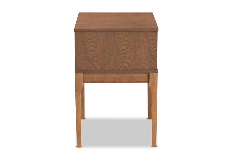 Nikita Ash Walnut and Rattan 1-Drawer Nightstand Baxton