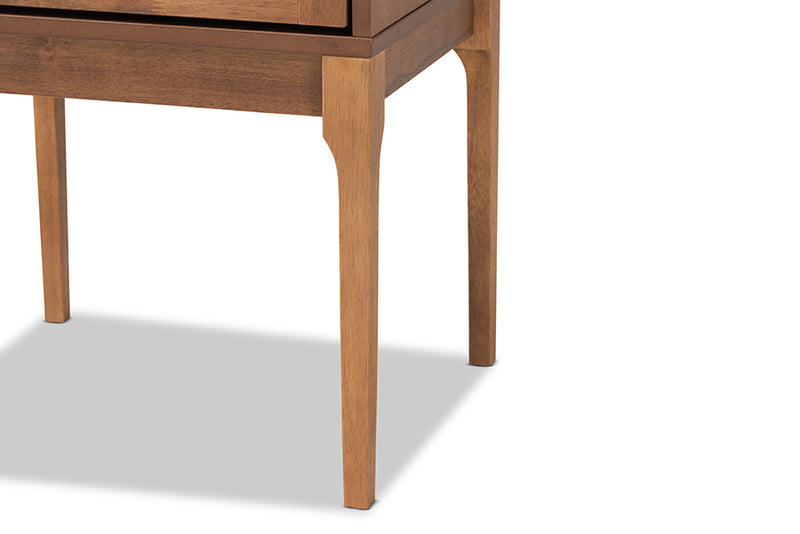 Nikita Mid-Century Modern Ash Walnut Finished Wood and Rattan 1-Drawer Nightstand