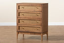 Nikita Ash Walnut and Rattan 4-Drawer Chest Baxton