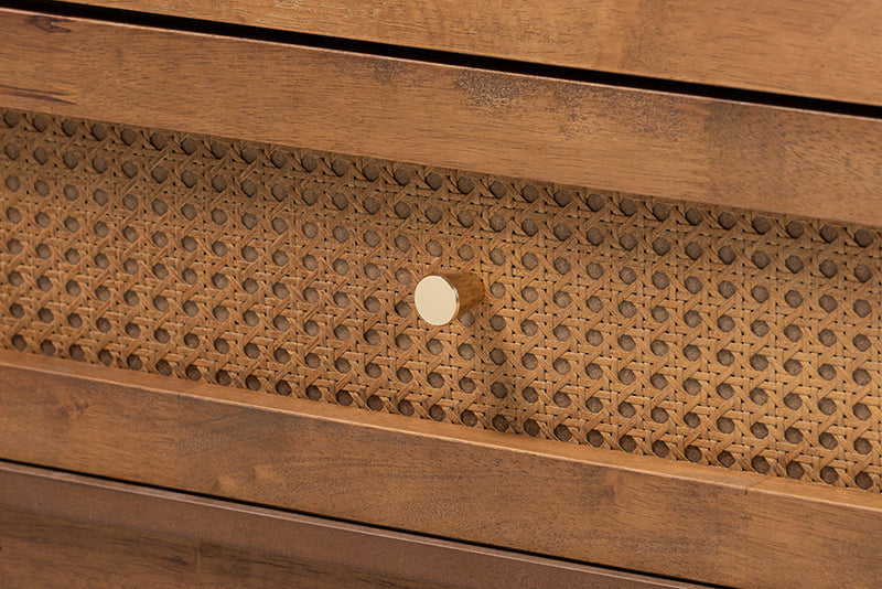 Nikita Ash Walnut and Rattan 6-Drawer Dresser Baxton