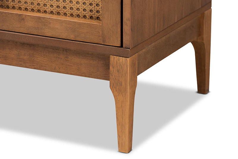 Nikita Mid-Century Modern Ash Walnut Finished Wood and Rattan 6-Drawer Dresser