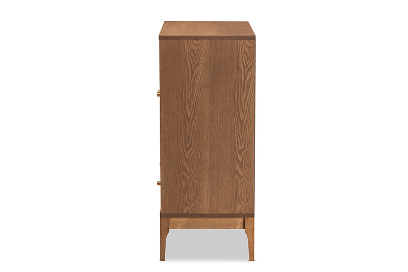 Nikita Mid-Century Modern Ash Walnut Finished Wood and Rattan 1-Drawer Sideboard