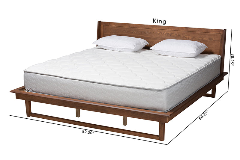 Bishop Mid-Century Modern Ash Walnut Finished Wood King Size Platform Bed