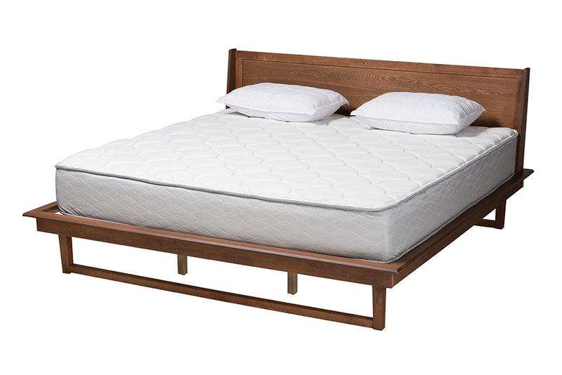 Bishop Mid-Century Modern Ash Walnut Finished Wood King Size Platform Bed