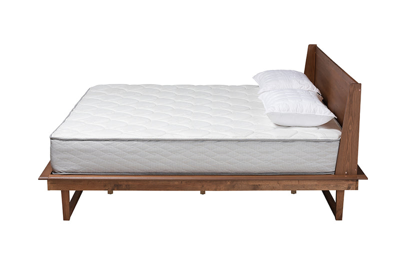 Bishop Mid-Century Modern Ash Walnut Finished Wood King Size Platform Bed