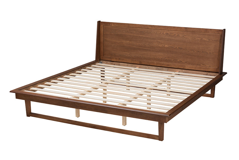 Bishop Mid-Century Modern Ash Walnut Finished Wood King Size Platform Bed