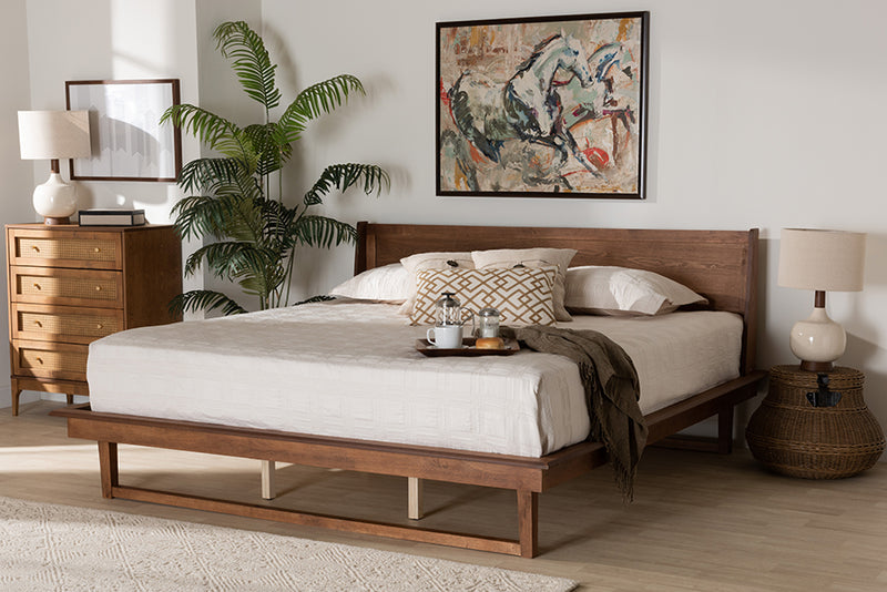 Bishop Mid-Century Modern Ash Walnut Finished Wood King Size Platform Bed