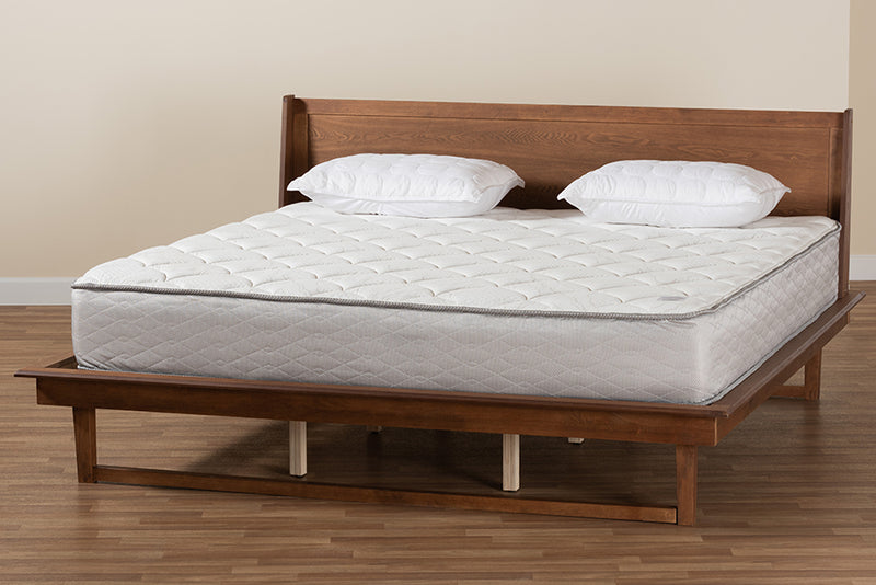 Bishop Mid-Century Modern Ash Walnut Finished Wood King Size Platform Bed