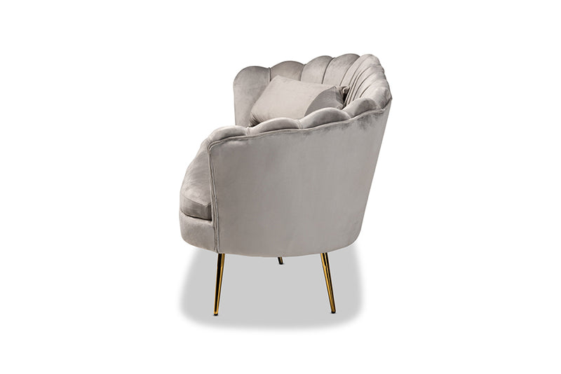 Jayden Contemporary Glam and Luxe Gray Velvet Fabric Upholstered and Gold Metal Sofa