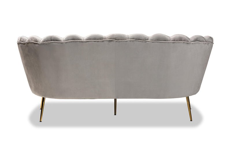 Jayden Contemporary Glam and Luxe Gray Velvet Fabric Upholstered and Gold Metal Sofa