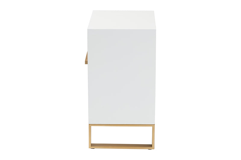 Grayson Contemporary Glam and Luxe White Finished Wood and Gold Metal 2-Drawer End Table