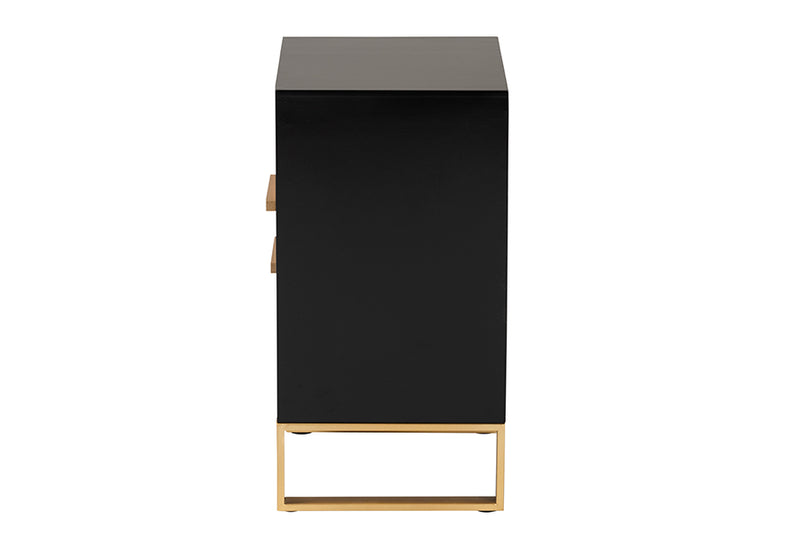 Grayson Contemporary Glam and Luxe Black Finished Wood and Gold Metal 2-Drawer End Table